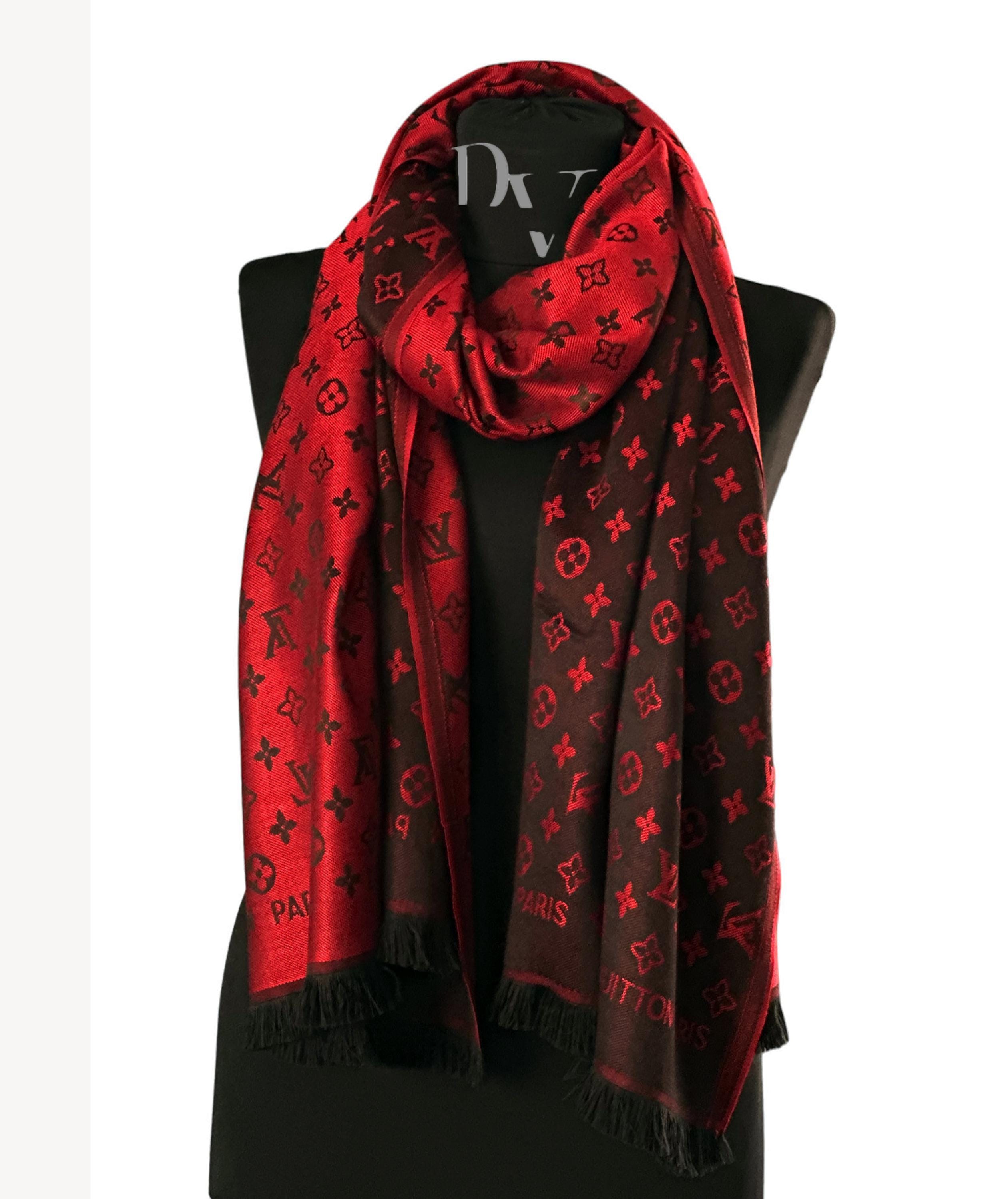 Vintage cotton shawl, Luxury designers shawl, Vintage large foulard, Unisex shawl, Red Shawl,  Gift for her