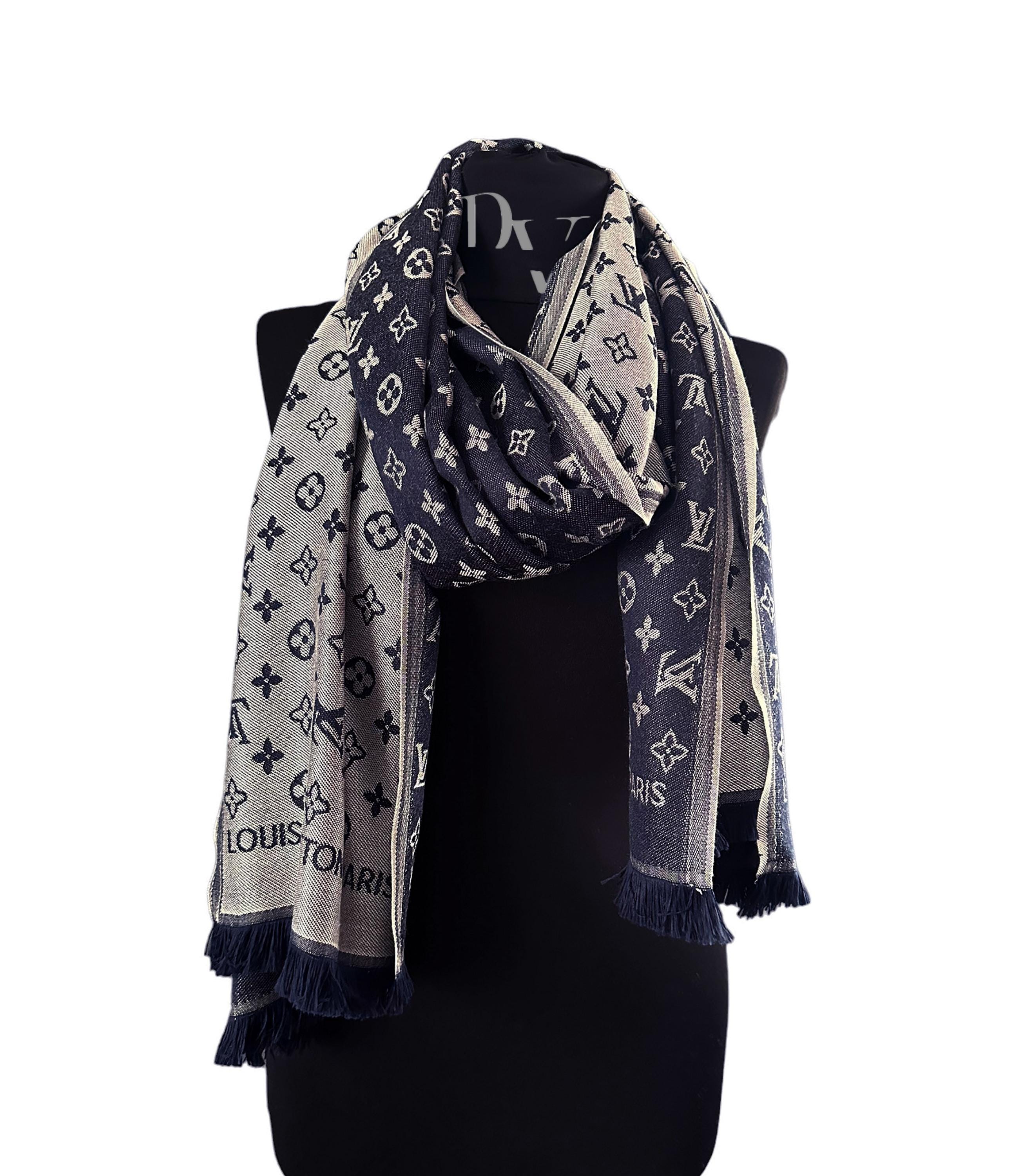 Vintage cotton shawl, Luxury designers shawl, Vintage large foulard, Unisex shawl, Grey Shawl,  Gift for her