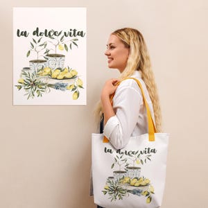 Fabric bag, fabric bag &quot;la dolce vita&quot;, beach bag with Italian flair, Mediterranean design, bag for everyday use, lemons and olives,
