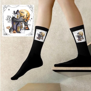 black sports socks with Halloween design