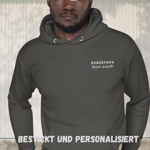 Hoodie embroidered on the chest and sleeve with &quot;Dog Dad est.&quot; Hoodie embroidered with your dog&#39;s year of birth