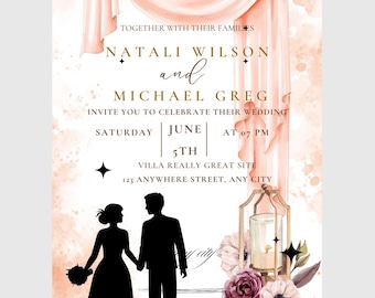 Wedding Invitation Template | Neutral Minimalist Invite | Digital Download | Editable Wedding Card