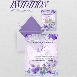 Lila Hochzeitseinladungs-Vorlage | Eleganter digitaler Download | Bearbeitbar Einladen | Druckbare Hochzeitskarte | Sofort Download