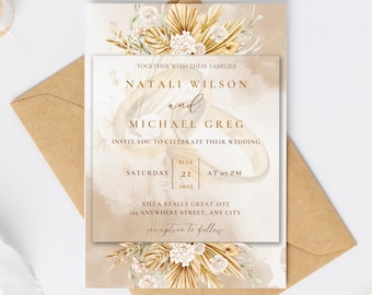 Gold and Brown Minimalist Wedding Invitation Template | Elegant Editable Invite | Printable Wedding Card | Instant digital Download