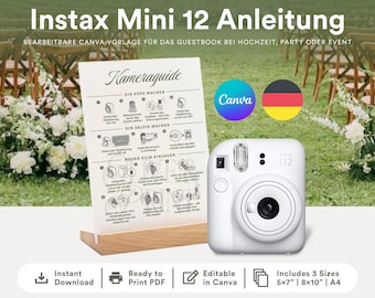 Duits | Fujifilm Instax Mini 12-gids voor trouwcamera's: bewerkbare canvassjabloon (digitale download)