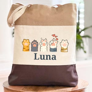 Personalized Cat Tote Bag, Custom Name Pet Lover Gift, Cute Cat Mom Canvas Tote, Cat Lover Gift for Her, Custom Cat Print Bag