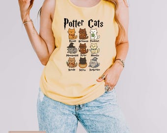 Potter Cats Tank Top, Cute Fantasy Cat Tank, Magical Summer Graphic Tank