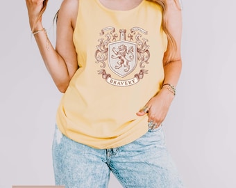 Bravery Crest Tank Top, Fantasy Lion Muscle Tank, Magical School Sleeveless Shirt, Comfort Colors Graphic Tank