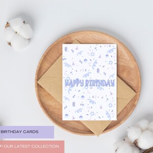 Fun Cupcake Birthday Card: Light Blue & Purple Party Theme (Digital Download)