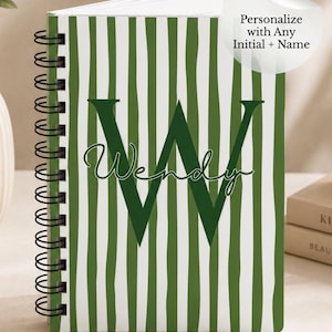 Cuaderno verde personalizado con iniciales, diario con nombre personalizado, cuaderno espiral con monograma, diario rayado, diario para profesores, cuaderno para profesores