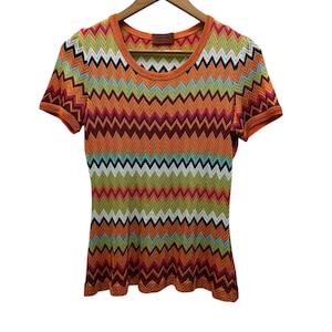 Vintage Missoni Knitted Tops Rayon Multicolor Aztec Women Knit Fit S