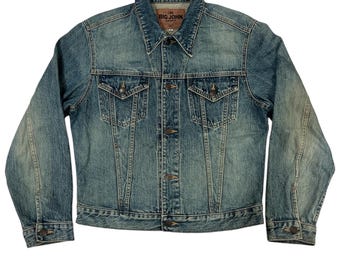 Vintage Big John Denim Jeans Trucker Jacket Acid Wash Jeans Jacket