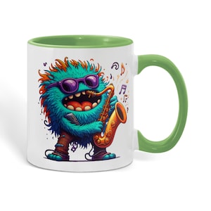 Funny Saxophone Mug – “Unleash the Brass Beast!” – Musician Gift, Jazz Lover Coffee Cup, Monster Sax Mug – 11oz / 15oz