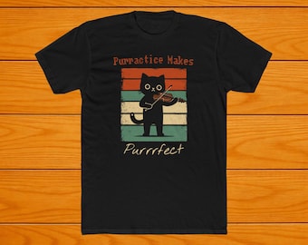Practice Makes Purrfect Violin Cat T-Shirt | Funny Music Cat Tee | Gift for Violinists