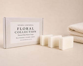 Natural Aromatherapy Soap Gift Set | Floral Collection | Handmade Shea Butter Soaps | Vegan Essential Oil Soaps | 3 x 100g