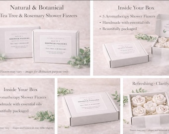 Aromaterapia, Vaporizadores naturales para la ducha, Bombas efervescentes para la ducha, Árbol de té y romero, Hechos a mano, Caja de 5, 50 g cada uno