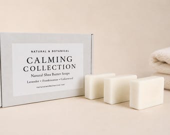 Natural Aromatherapy Soap Gift Set | Calming Collection | Handmade Shea Butter Soaps | Vegan Essential Oil Soaps | 3 x 100g