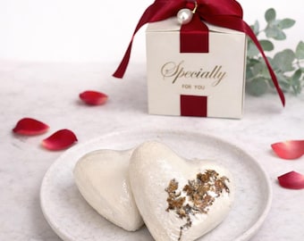 Pastillas de ducha vaporosas hechas a mano con forma de corazón, aroma a rosa, geranio y pachulí, en caja de regalo (paquete de 2)