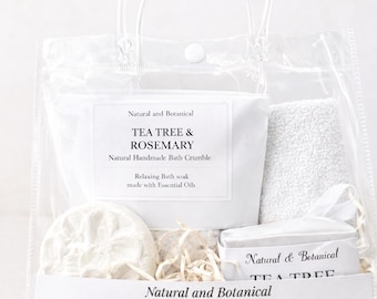 Aromaterapia, Natural, Set de regalo de spa de árbol de té y romero hecho a mano, Colección de baño relajante, Aceites esenciales,