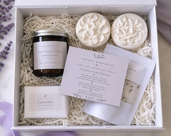 Caja de regalo de spa natural con lavanda / Set de regalo de aromaterapia / Vela, jabón, bombas de baño y sales