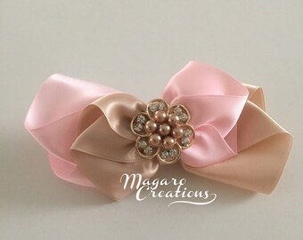 Pink Satin Hair Bow Clip, First Communion or Wedding Accessory for Girls, 10