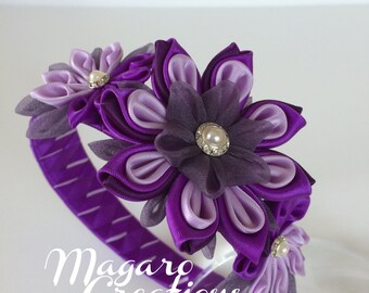 Purple headband,kanzashi,girl headband,headbands,flower headband,toddler headband,hair accessories,headband with flowers,girl hair accessory