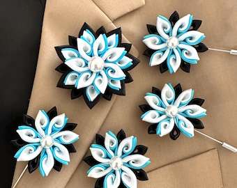 5 Pezzi Bouquet Fiori Artificiali Champagne – Boutonniere Per Matrimonio Con Spilla