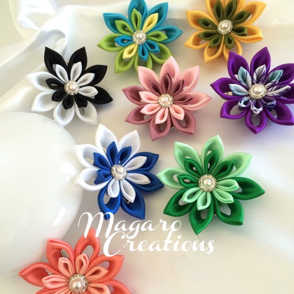 Kanzashi hair clips,flower hair clips,girl barrettes,women kanzashi hair clips,girl kanzashi hair bow,ribbon flower,adult hair clips.