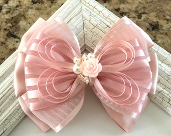 Flower girl hair bow,wedding hair bow,hair bow,1st communion hair bow,pink hair bow,hair bows,ivory bow,hairbow,girl bows,bow hair clip,10