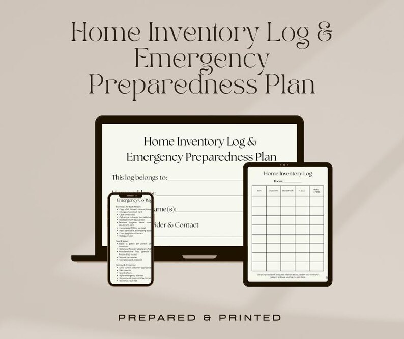 Home Inventory Log Template | Printable & Fillable PDF | Emergency ...
