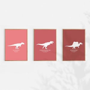Set of 3 Dinosaur Nursery Art Prints (Allosaurus, T-Rex, Spinosaurus)