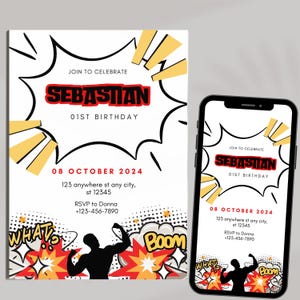 Superhero Birthday Invitation – Editable & Printable Digital Download 5x7 Design | Comic Book Party Invite for Kids