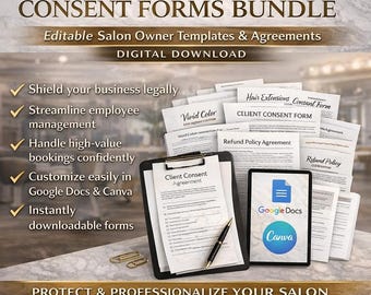 Salon Consent Forms Bundle | Editable Salon Owner Templates & Agreements Digital Download