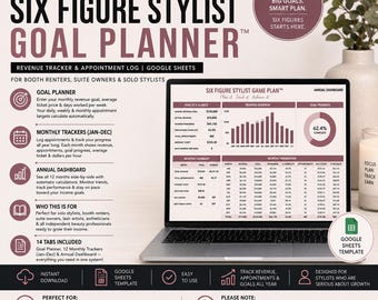 Six Figure Stylist Goal Planner | Revenue Tracker | Booth Renter Suite Owner Google Sheets