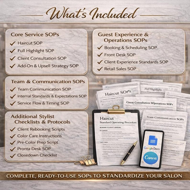Salon SOP Library | Editable Salon Standard Operating Procedures | Spa Training Systems & Checklists Digital Download image 2