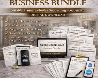 Salon Owner Business Bundle | Editable Planners Tools Onboarding Leadership Digital Download