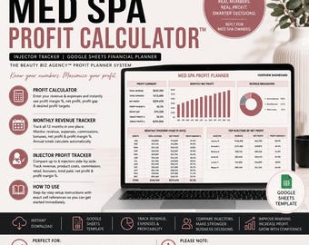 Med Spa Profit Calculator | Injector Tracker | Google Sheets Financial Planner
