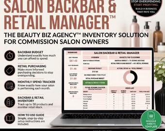Salon Backbar Budget Planner | Retail Inventory Spreadsheet | Google Sheets for Commission Salon Owners
