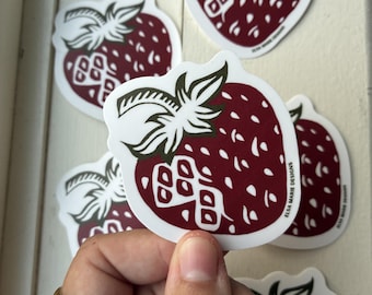 Strawberry Block Print vinyl sticker