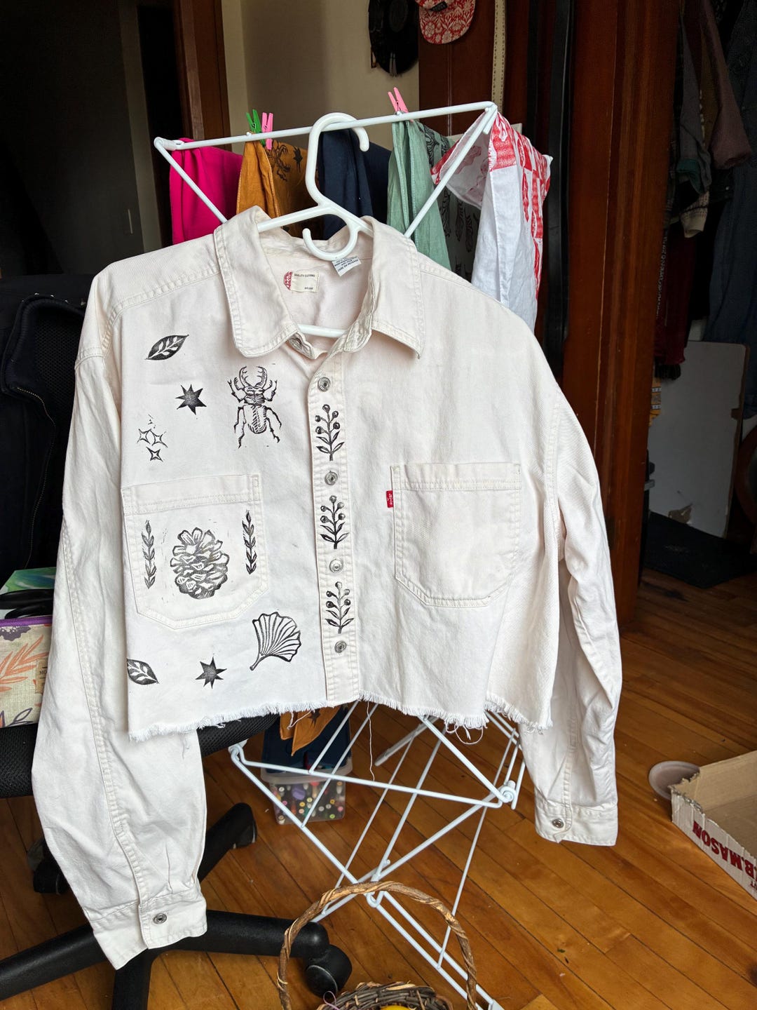 Patchwork Linocut Hand-printed Linocut Patchwork on Thrifted Levi’s Tan Denim Jacket - Etsy