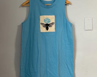 Upcycled linocut clothing, whimsical handmade clothing