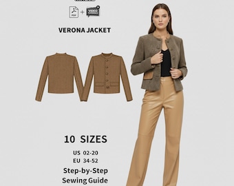 Naaipatroon VERONA-jas: op maat gemaakte blazer voor dames met video (pdf-patroon)