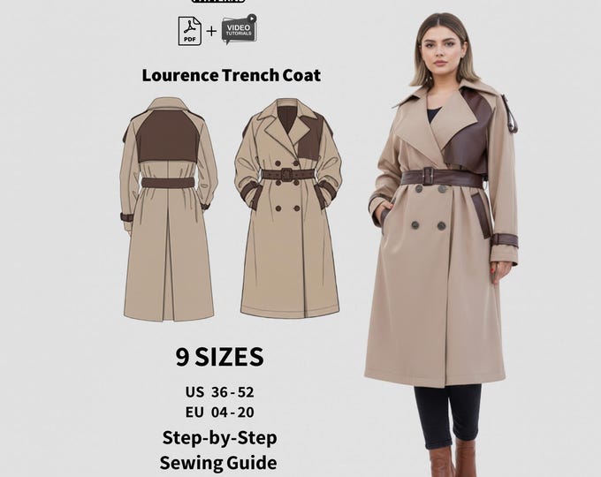 Long Coat Sewing Pattern for Women, Digital PDF Download, Size Xs-xxl ...