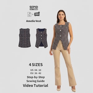 Women's Vest Sewing Pattern | Tailored Waistcoat PDF + Video Tutorial | Amelie Vest (EU 36-42)
