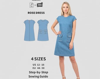 Modello di cucito per abito rosa / Taglie da donna EU 44-50 (PDF + Video)