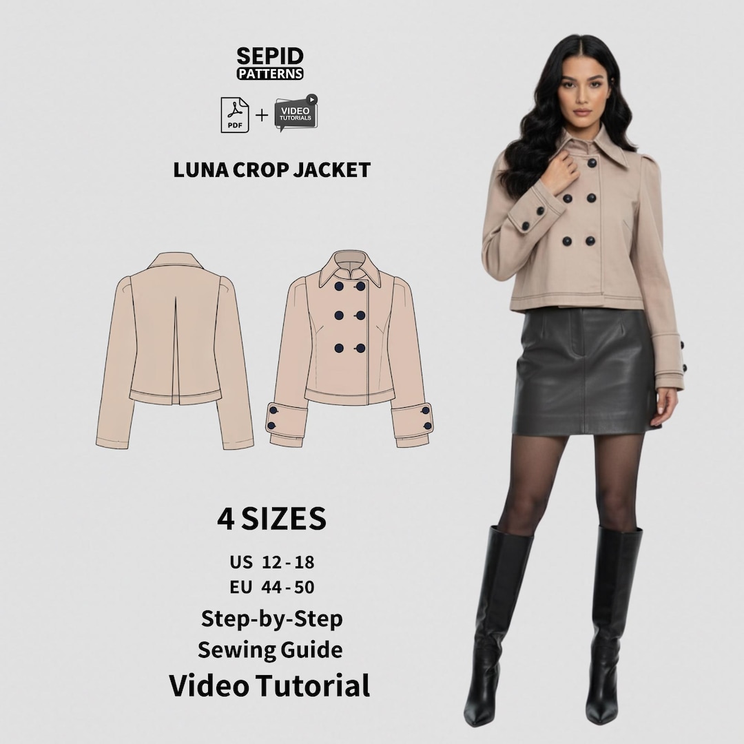 LUNA Crop Jacket Sewing Pattern | Women's Cropped Coat (digital PDF ...