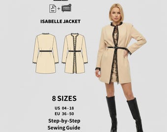 Cartamodello per giacca formale senza colletto Isabelle / Taglie UE da donna 36–50 (PDF + video)