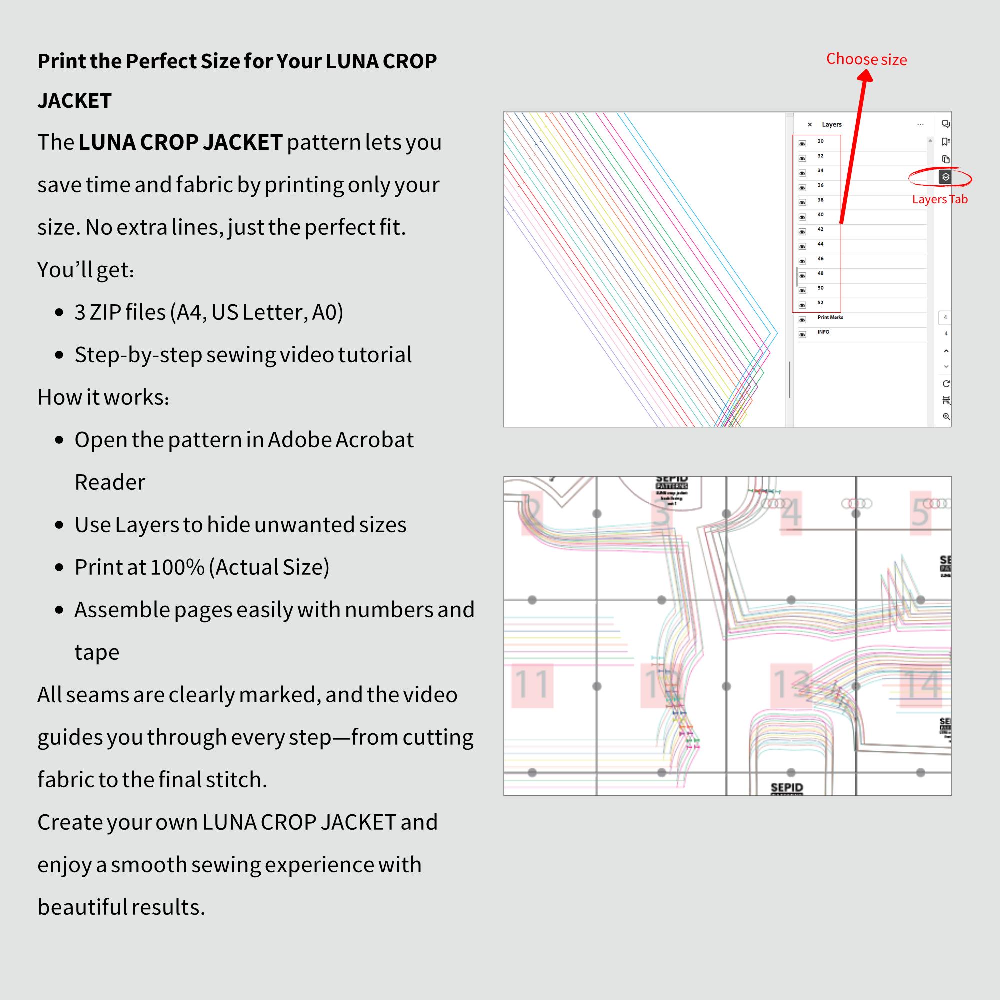LUNA Crop Jacket Sewing Pattern | Women's Cropped Coat (digital PDF ...