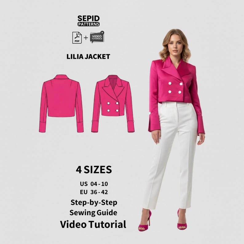 LILIA Crop Jacket Sewing Pattern | Women's Sizes EU 36-42 (PDF + Video ...