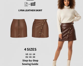 Naaipatroon Lyra-minirok van imitatieleer | Knop voorkant (digitale pdf-download)
